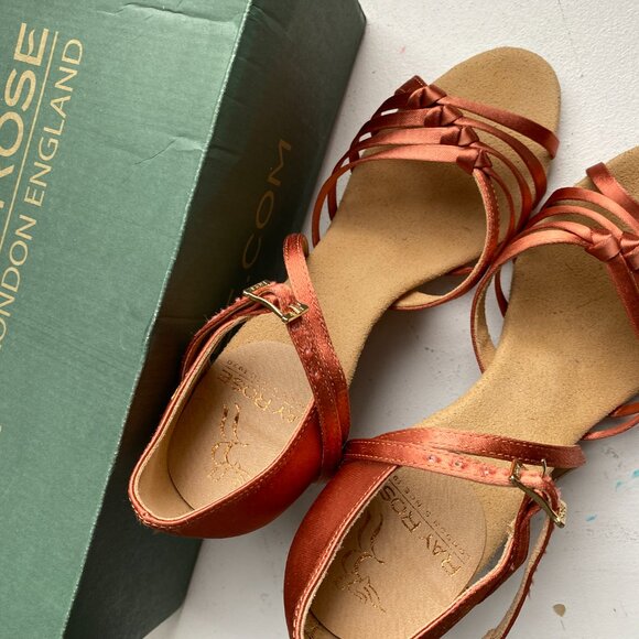 Ray Rose 824-X Tania Xtra Dark Tan Satin Latin Dance Shoes - Picture 5 of 14